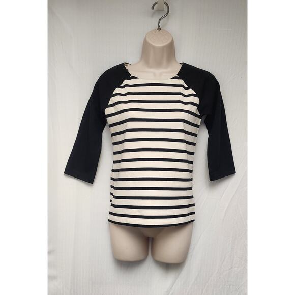 J. Crew Women's Size XS Black & Brown Raglan Sailor Stripe 3/4 Sleeve Top Blouse - Picture 2 of 6